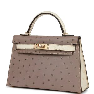 Hermès Kelly Sellier & Bicolor 20 Beton 8L, Gris Tourterelle 81 Ostrich 2023 B