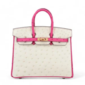 Hermès Birkin Bicolor 25 Craie  10, Rose Tyrien E5 Ostrich 2023 B