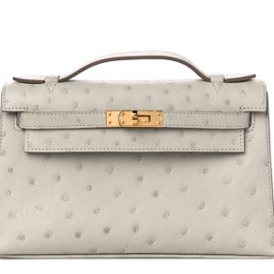 Hermès Kelly Pochette Gris Pearl 80 Ostrich 2022 U