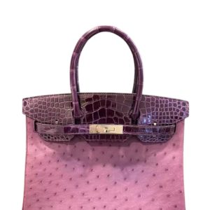 Hermès Birkin Bicolor & Touch 30 Cassis N5, Violine 5C Ostrich, Alligator Shiny 2021 Z