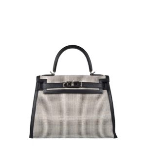 Hermès Kelly Quadrille & Bicolor 28 Black 89, Ecru Swift, Toile 2023 U