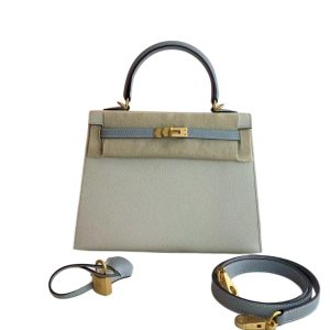 Hermès Kelly Bicolor & HSS & Sellier 25 Blue Glacier 8U, Craie  10 Epsom 2023 B