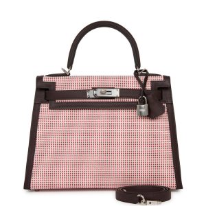 Hermès Kelly Quadrille & Bicolor 28 Brique 36, Rouge H 55 Toile, Swift 2022 U