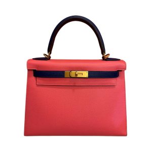 Hermès Kelly HSS & Sellier & Bicolor 28 Blue Electric 7T, Rose Azalee 8W Epsom 2018 C