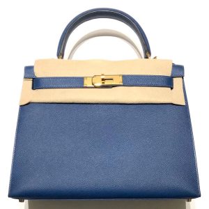 Hermès Kelly Sellier 28 Blue Colvert 1P Epsom 2017 A
