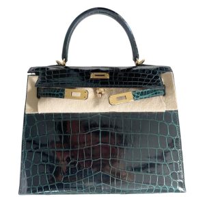 Hermès Kelly Sellier 25 Vert Cypres 6O Niloticus Crocodile Shiny 2020 Y