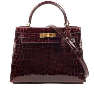 Hermès Kelly  28 Bordeaux  57 Niloticus Crocodile Shiny 2015 T