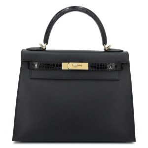Hermès Kelly Sellier & Touch 28 Black 89 Madame, Niloticus Crocodile Shiny 2024 W