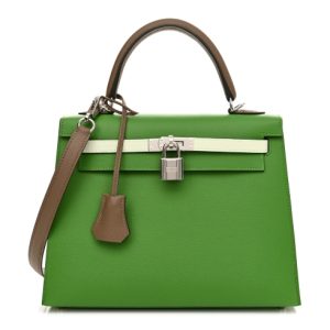 Hermès Kelly Sellier & Tricolor 25 Etoupe  18, Vert Fizz 0S, Vert Yucca A8 Epsom 2024 W