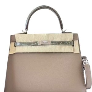 Hermès Kelly Bicolor & Sellier & Touch 25 Etoupe  18, Gris Tourterelle 81 Epsom, Niloticus Crocodile Shiny 2024 W