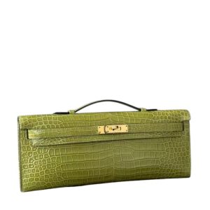 Hermès Kelly Cut Vert Anis 66 Porosus Crocodile Shiny 2016 X