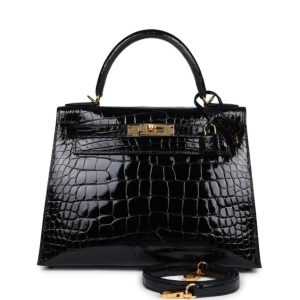 Hermès Kelly Sellier 28 Black 89 Alligator Shiny 2022 U