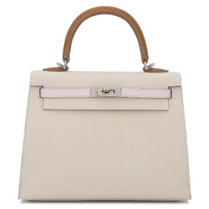 Hermès Kelly Sellier & Tricolor 25 Craie  10, Gold 37, Mauve Pale 09 Epsom 2023 B