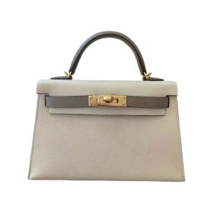 Hermès Kelly Sellier & Bicolor 20 Craie  10, Gris Asphalt M8 Epsom 2024 W