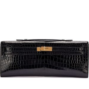 Hermès Kelly Cut Black 89 Porosus Crocodile Shiny 2018 C