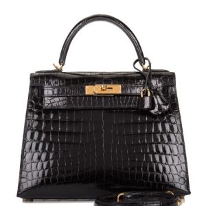 Hermès Kelly Sellier 28 Black 89 Alligator Shiny 2024 U