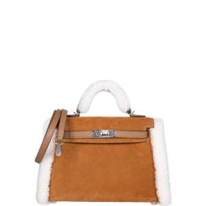 Hermès Kelly Teddy 20 Alezan 3G, Ecru, Gold 37 Shearling, Grizzly, Swift 2024 B