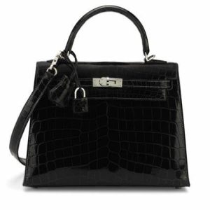 Hermès Kelly Sellier 25 Black 89 Niloticus Crocodile Shiny 2023 U