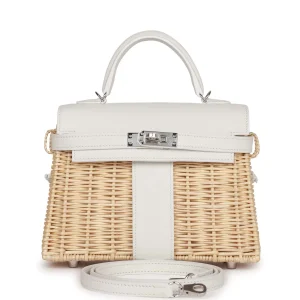 Hermès Kelly Picnic 20 White 01 Swift, Wicker 2021 Z