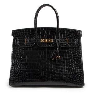 Hermès Birkin  35 Black 89 Porosus Crocodile Shiny 2014 R