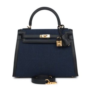 Hermès Kelly Quadrille 25 Black 89, Blue Indigo 76 Swift, Toile 2024 W
