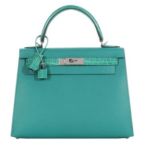 Hermès Kelly Bicolor & Sellier & Touch 25 Vert Jade O6, Vert Veronese 6H Madame, Niloticus Crocodile Shiny 2024 B