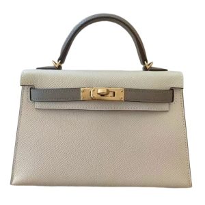 Hermès Kelly Sellier & Bicolor 20 Craie  10, Gris Asphalt M8 Epsom 2024 W