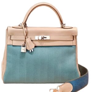 Hermès Kelly Bicolor 32 Argile 1F, Blue Jean  75 Swift, Toile 2014 R