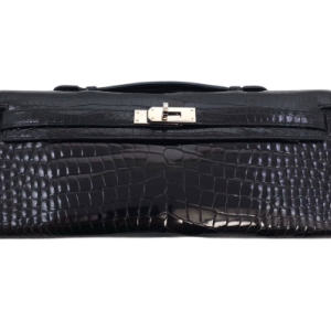 Hermès Kelly Cut Black 89 Porosus Crocodile Shiny 2009 M