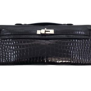 Hermès Kelly Cut Black 89 Porosus Crocodile Shiny 2009 M