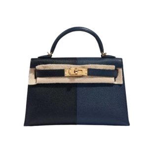 Hermès Kelly Sellier & Bicolor 20 Black 89, Blue Indigo 76 Epsom 2021 Z