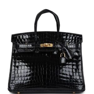 Hermès Birkin  25 Black 89 Niloticus Crocodile Shiny 2019 D
