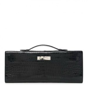Hermès Kelly Cut Black 89 Porosus Crocodile Shiny 2018 C