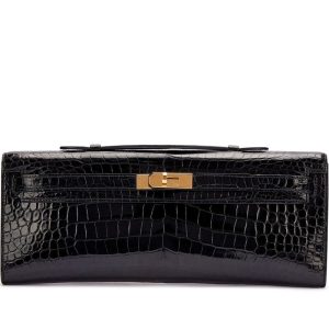 Hermès Kelly Cut Black 89 Porosus Crocodile Shiny 2014 R