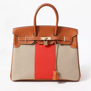 Hermès Birkin  35 Fauve 34, Ficelle 17, Orange H 93 Barenia, Toile 2013 Q