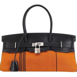 Hermès Birkin Shoulder 42 Black 89, Orange H 93 Box, Toile 2006 J