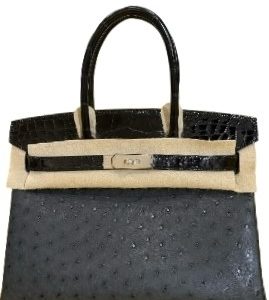 Hermès Birkin Touch 30 Black 89 Niloticus Crocodile Shiny, Ostrich 2021 Z