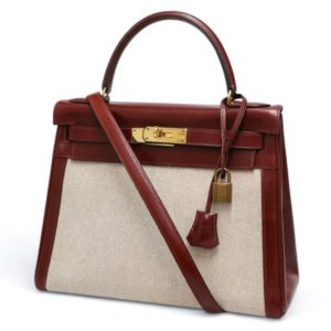Hermès Kelly Sellier 28 Bordeaux  57, Ecru Swift, Toile 1995 Y