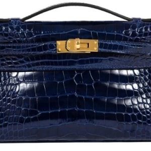 Hermès Kelly Pochette Blue Electric 7T Porosus Crocodile Shiny 2024 W