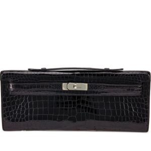 Hermès Kelly Cut Black 89 Porosus Crocodile Shiny 2014 R