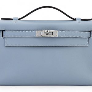 Hermès Kelly Pochette Blue Lin J7 Swift 2025 K