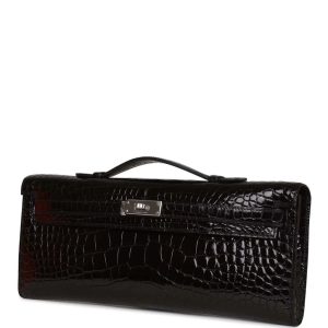 Hermès Kelly Cut Black 89 Alligator Shiny 2016 X
