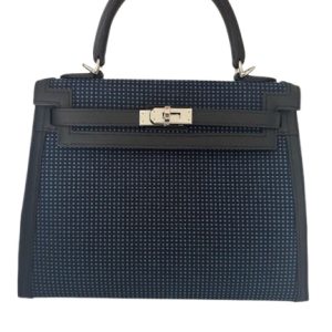 Hermès Kelly Quadrille 25 Black 89, Blue Egee Toile, Swift N/A N/A