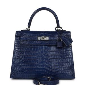 Hermès Kelly  Blue Indigo 76 Porosus Crocodile Matt 2025