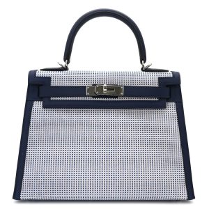 Hermès Kelly Quadrille 28 Blue Saphir T7 Toile, Swift 2022 U