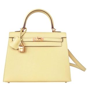 Hermès Kelly Sellier 25 Jaune Poussin 1Z Epsom 2021 Z