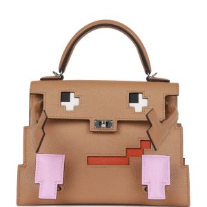 Hermès Kelly Doll Pixel Blue Celeste 7N, Chai 0M, Mauve Sylvestre X9, Terre Battue R1 Epsom 2024 B