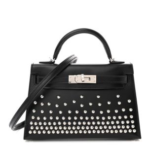 Hermès Kelly Clouté 20 Black 89 Box 2024 W